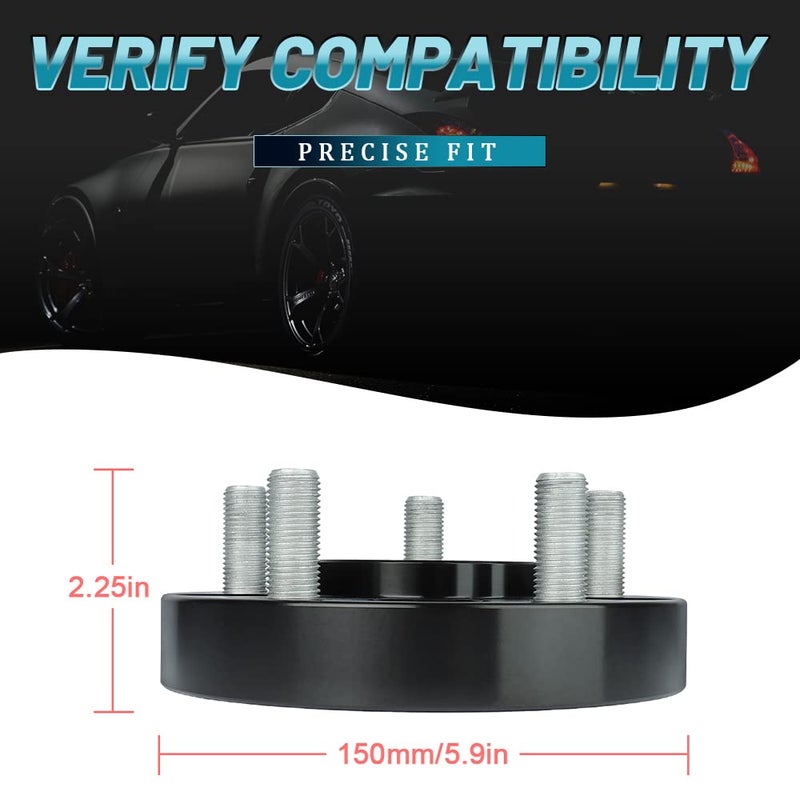 IRONTEK 1in 5x114.3mm Wheel Spacers Adapter (25mm, 70.5mm Hub Bore, 14x1.5 Studs) 5x4.5 Hubcentric Spacers Compatible for 2015-2021 Ford Mustang Black 2PCS - Image 4